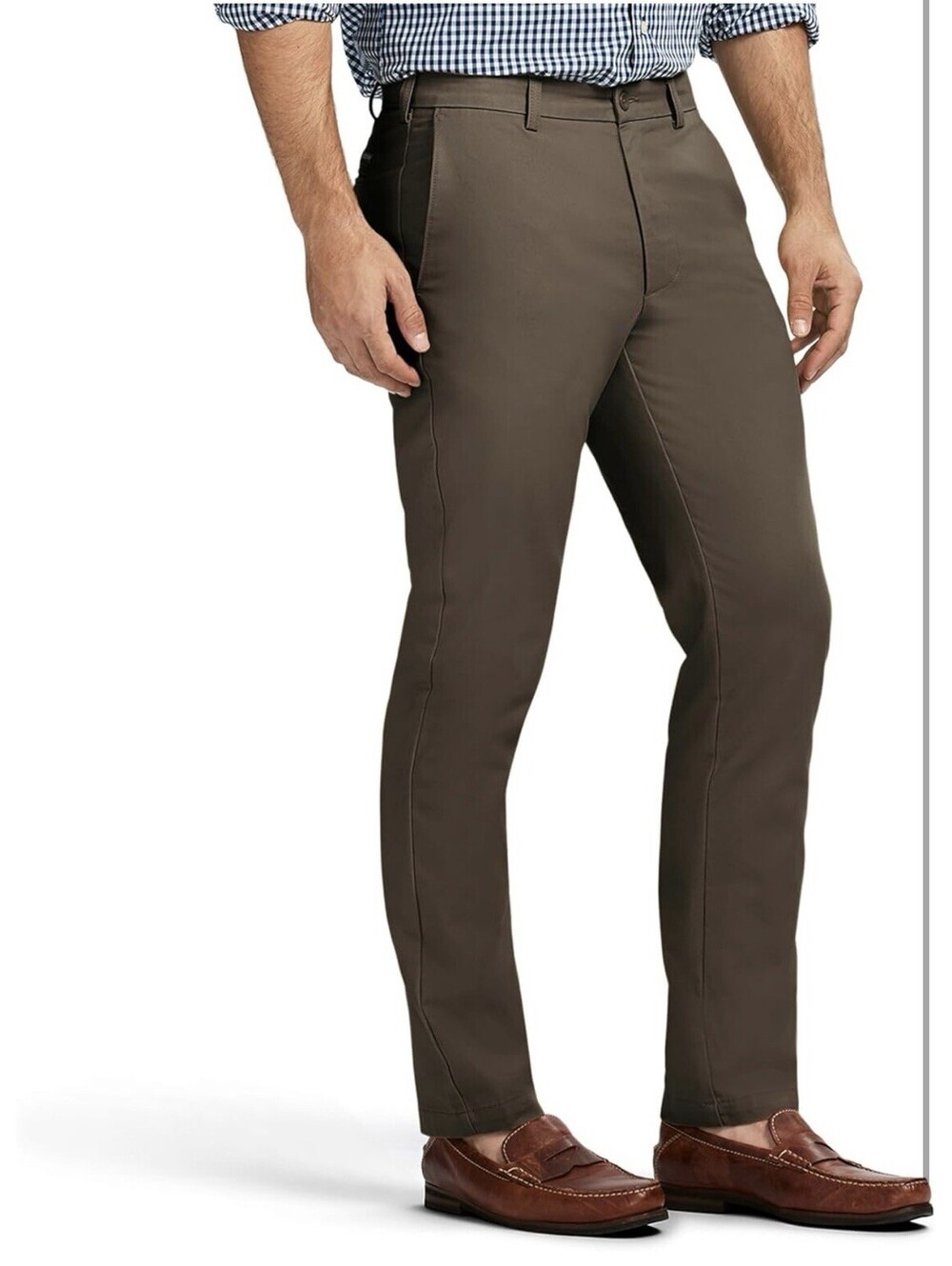 Izod American Chino Flat Front Brown Pants Men’s 40x32 Smooth Touch 100% Cotton